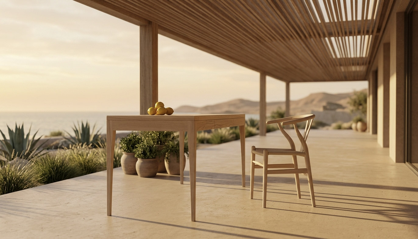 Adriana Easy Assembly on a shaded terrace overlooking the sea