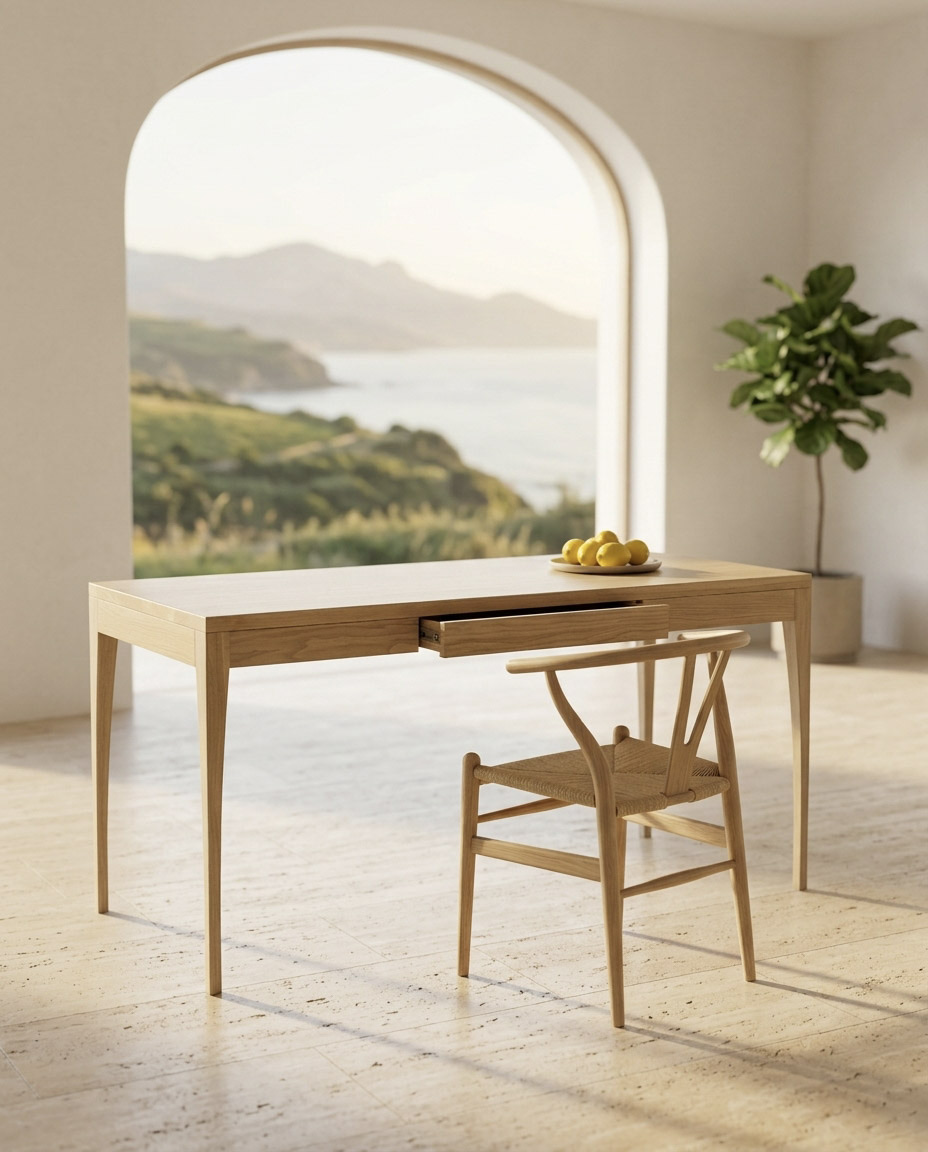 Adriana Easy Assembly by an arched window over the sea, with lemons on the top