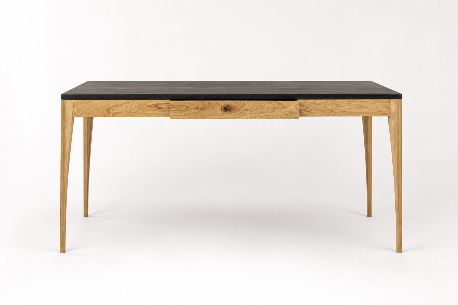 Adriana One-Piece desk with a dark top and natural oak legs